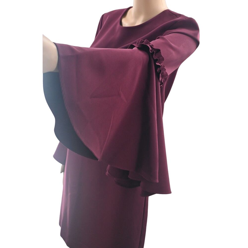 MILLY Cady Burgundy Red Bell Sleeves Mini Dress 4 Holiday USA Classic Maximalist - Picture 3 of 12